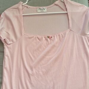 Pink Striped Top with Square Neckline